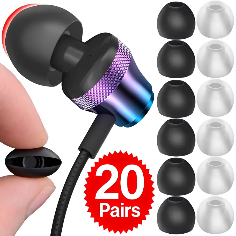 Silicone Ear Tip Replacement - 1-20 คู่ จุกหูฟังซิลิโคนนุ่มสำหรับเปลี่ยน แผ่นรองหูฟัง ปลอกหุ้มสำหรับหูฟังอินเอียร์ อุปกรณ์เสริมหูฟัง
