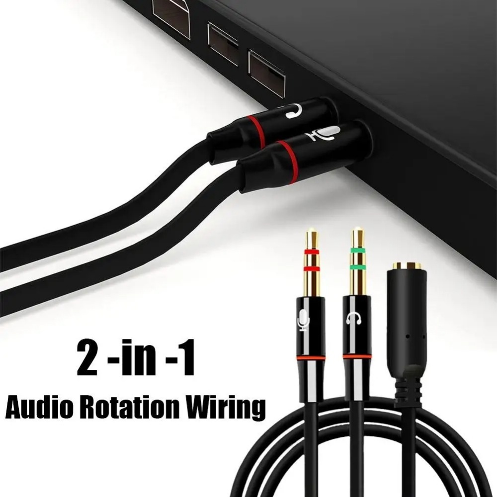 Audio Splitter Y - ตัวแยกสัญญาณเสียงไมโครโฟนหูฟังขนาด 3.5 มม. แบบตัวเมียเป็นตัวผู้คู่ 2 ตัว