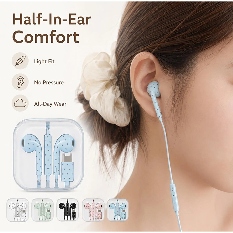 หูฟัง Type C ลายจุดและลายดาว ห - Usb C Earphone บทวิจารณ์และราคา